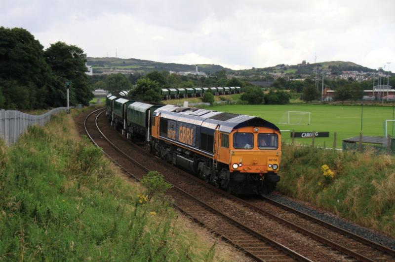 6Z66: 66708 with 23 JGA wagons on 6Z66 13.25 Deanside to Lackenby passing Peffermill playing fields on 21/08/2012 Photo of 6Z66