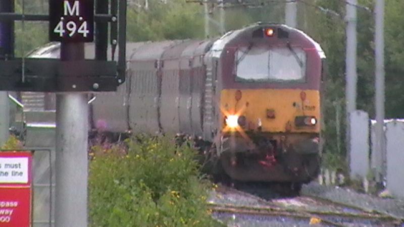 Skip Turns The Corner: Hauling A Raake Of EWS Maroon Coaches, An EWS Liveried 67 On The Approach To Holytown Photo of Skip Turns The Corner