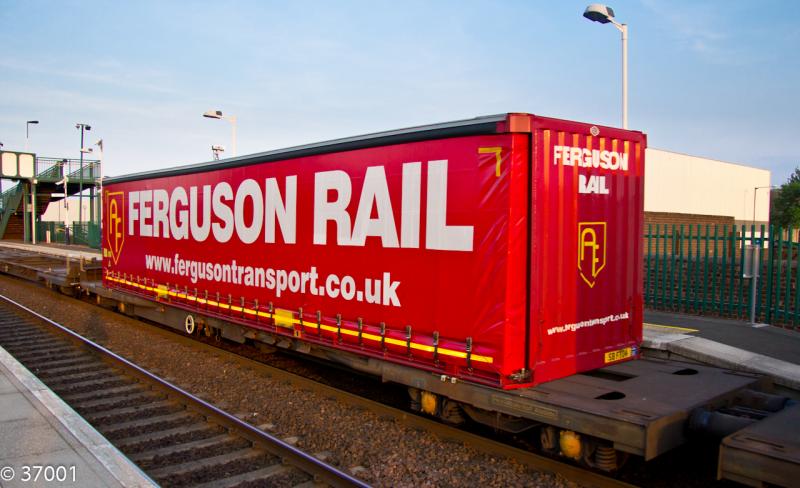 Ferguson Rail container on 4M30: Carrying finished products from the Corpach area, a Ferguson Rail container is a regular feature now on 4M30 Coatbridge - Daventry and 4S49 return Photo of Ferguson Rail container on 4M30