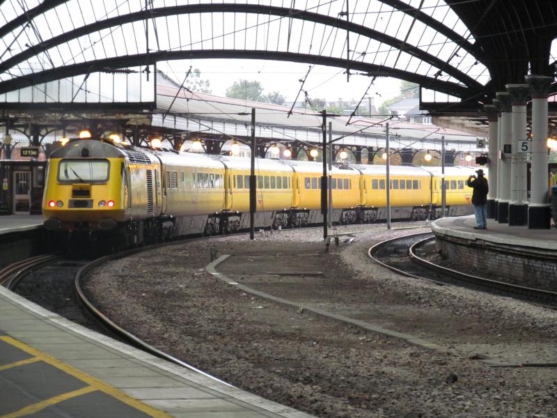 43013 in York: 43013 and the New Measurement Train speed past York station. 24/9/12. Photo of 43013 in York