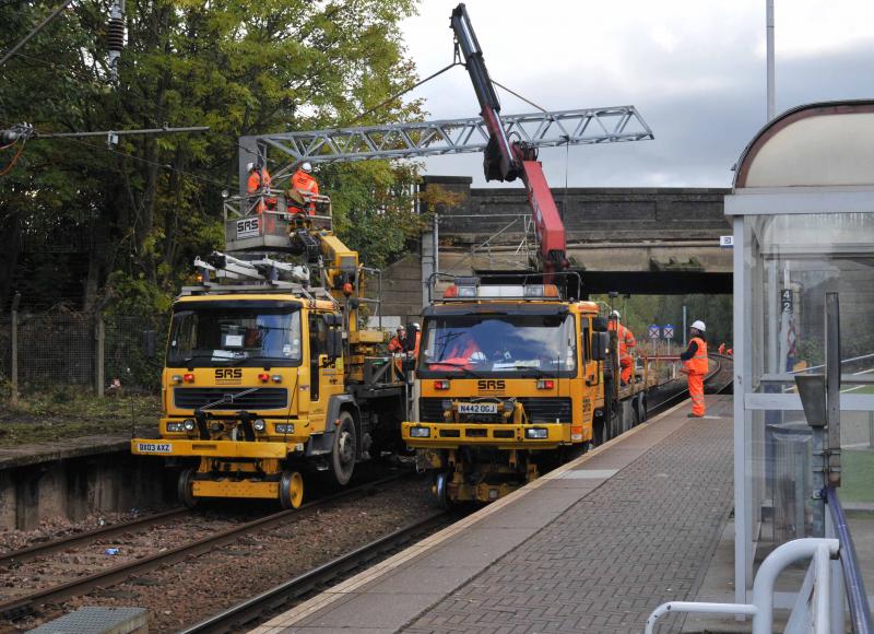 Corkerhill Station Gantry Almost there: Sunday 14th Oct 2012
Corkerhill station
Canal line Electrification
An OHL Gantry almost in Position Photo of Corkerhill Station Gantry Almost there