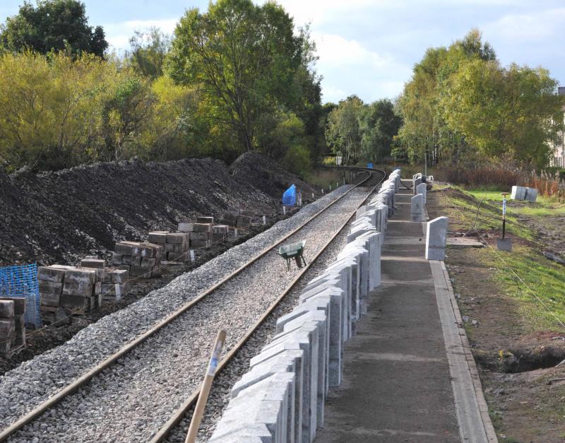 Hawkhead Station ( Old Ballast): Sunday 14th Oct
Hawkhead Station
The old balast has been removed so as to lower the track and has been deposited to the Left Hand Side Photo of Hawkhead Station ( Old Ballast)