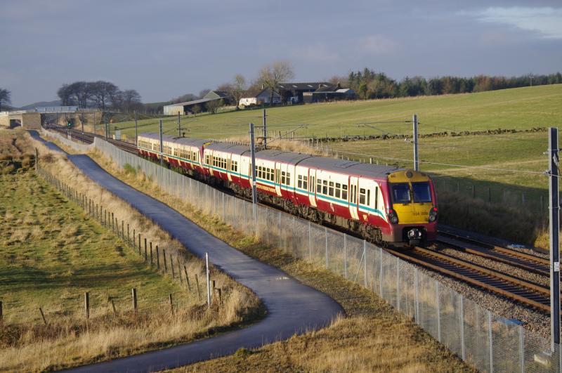 334009, 334007: 334009/7 heading West from Blackridge. 18.12.12 Photo of 334009, 334007