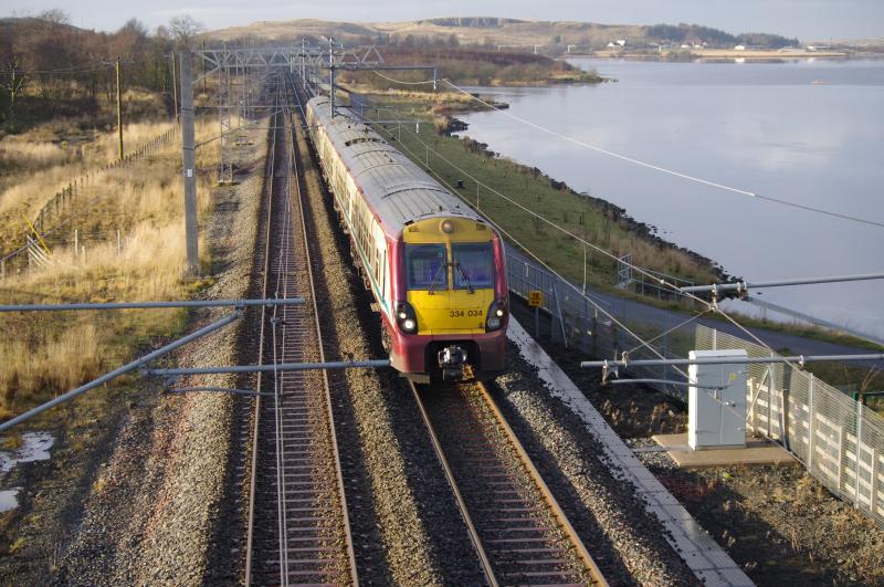 334034, 334030: 334034/30 East bound at Hill End Loch. 18.12.12. Photo of 334034, 334030