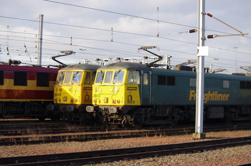 Freightliner Class 86's: Freightliners Class 86, 86639, 86612 at Mossend. 18.12.12. Photo of Freightliner Class 86's