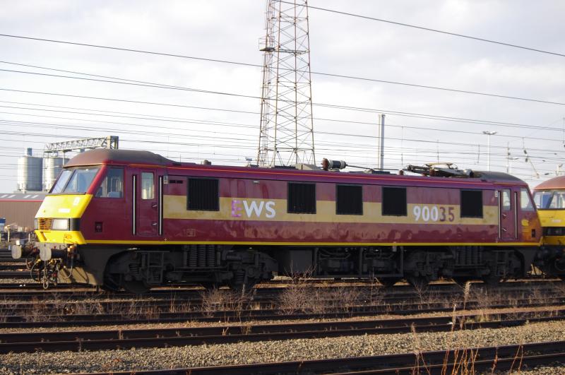90035: DB's 90035 in EWS Livery at Mossend. 18.12.12. Photo of 90035