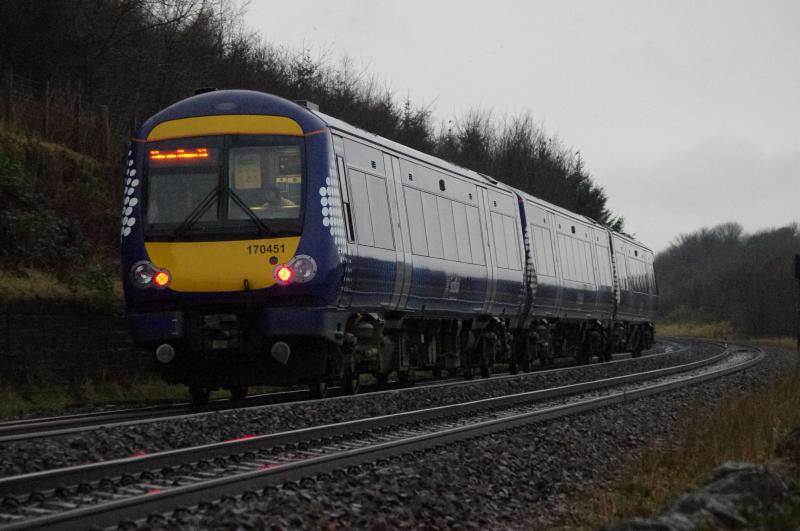 170451: 170451. Whitecross, heading for Glasgow. 21.12.12. Photo of 170451