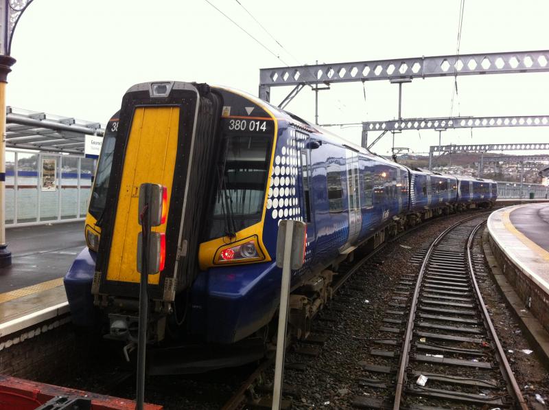 380 014: 380 014 at Gourock station on 31st December 2012 about to do the 12:08 service back to Glasgow Central. Photo of 380 014