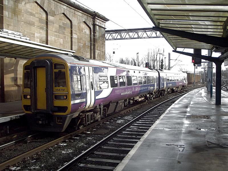 158791 at Carlisle: Northern Rail Class 158 No. 158791 arrives at Carlisle with a service from Leeds via Settle on Saturday 26th January 2013.
Photo of 158791 at Carlisle