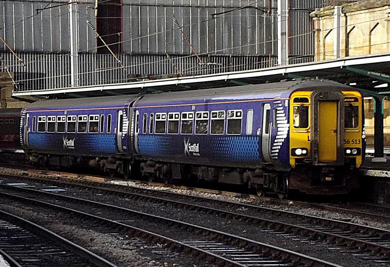 156513 at Carlisle: Probably the longest diagram for a ScotRail 156 is the Glasgow to Newcastle, via Dumfries service.
Here 156513 departs Carlisle with such a service on Saturday 26th Januray 2013. Photo of 156513 at Carlisle
