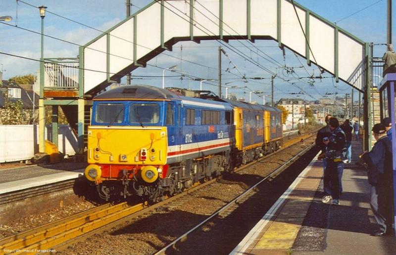 AC/DC at Slateford: GBRf 73205 & 73204 lead 87012 through Slateford on a Shieldmuir - Craigentinney move to collect GNER coaches. November 2005 Photo of AC/DC at Slateford