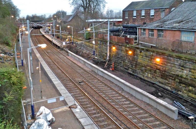 Cambuslang Station Platforms 2013.: The new platforms being installed at Cambuslang Station.8th Feb 2013. Photo of Cambuslang Station Platforms 2013.
