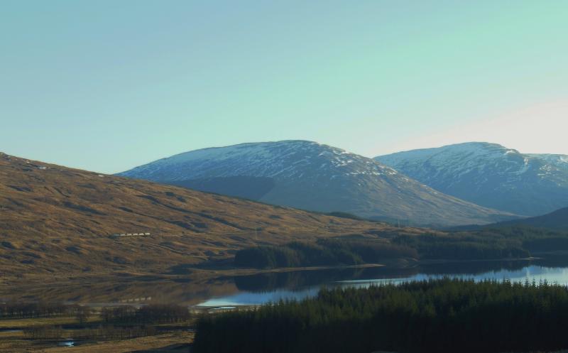 37419 6K60 Loch Tulla 25/02/13: A view over Loch Tulla on a superb sunny day with 37419 in the distance passing on 6K60 Mossend to Fort William Photo of 37419 6K60 Loch Tulla 25/02/13