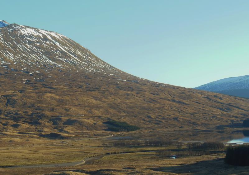 37419 6K60 Loch Tulla 25/02/13: A view over Loch Tulla on a superb sunny day with 37419 in the distance passing on 6K60 Mossend to Fort William Photo of 37419 6K60 Loch Tulla 25/02/13