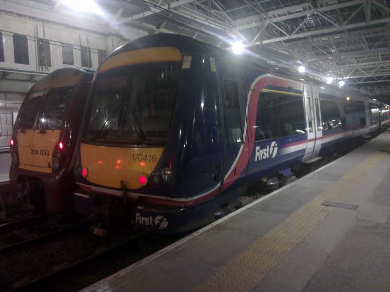 334 033 SPT and 170 416 First ScotRail at waverley: Thanks to the drivers of 170 416 for waiting a couple of minutes so I could take the photo Photo of 334 033 SPT and 170 416 First ScotRail at waverley