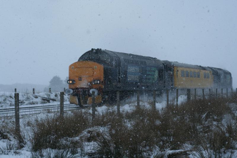Whiteout 37's: 37423 + 37610 pass Breich with 1Z18 Darlington -- Mossend (test train) in Whiteout conditions. Photo of Whiteout 37's
