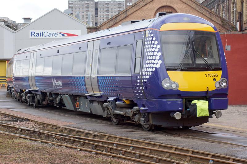 170395: Last of the Hull Trains 170's to be Re-Liveried stands outside Springburn Works shortly before departure to Haymarket on 10th March
Taken with permission of Railcare Photo of 170395