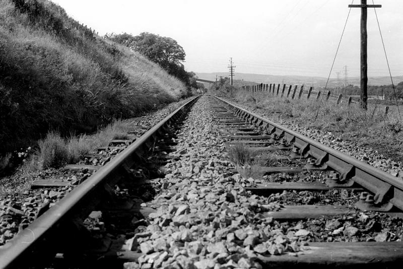 Denny Branch: Looking along the Denny branch the farewell train passes Bonnybridge power station. Photo of Denny Branch