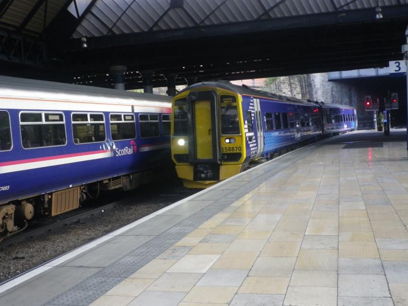 April - May 2012 375.JPG: Contrasting liveries at Glasgow Queen Street, May 2012 Photo of April - May 2012 375.JPG