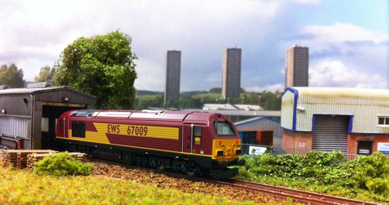 Class 67 rests at depot.: The West Highland Line layout finally has its latest diorama, whereat all rolling stock (to be presented on the homepage) will be taken a picture of. Visit westhighlandline.com (german). Photo of Class 67 rests at depot.