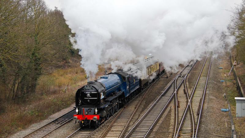 Tornado in blue (and white): Tornado in blue on 1Z63 Peterborough - Bath passing Foxhall Jnct, Didcot as the wind blows the steam in the way... Photo of Tornado in blue (and white)