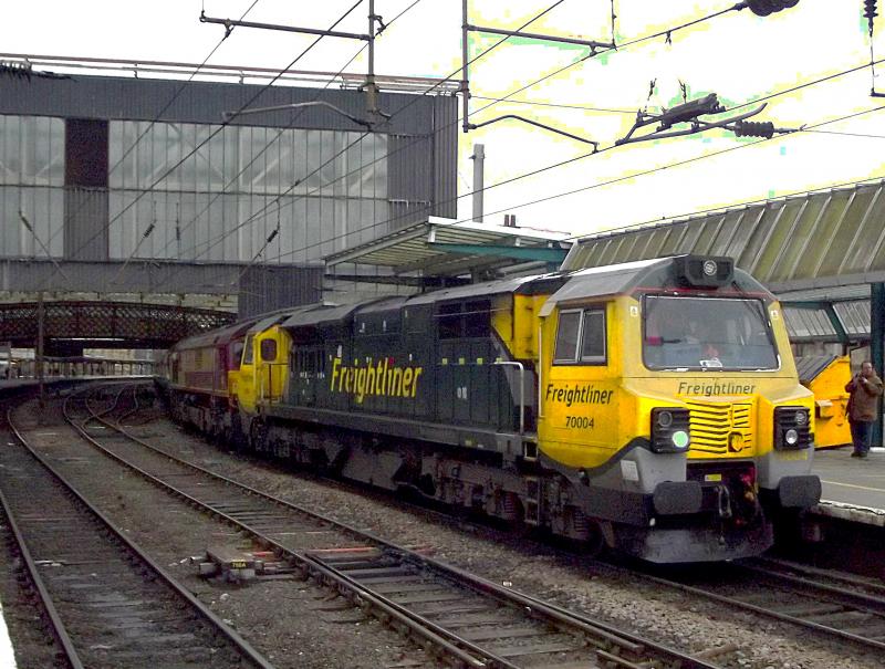 70004 At Carlisle: Saturday 23rd March 2013 seen a Charter Train from Eastleigh to Carlisle. Worked from Crewe via the WCML with 70004 and 66089 DIT. 1Z70 is seen arriving at Carlisle. Photo of 70004 At Carlisle