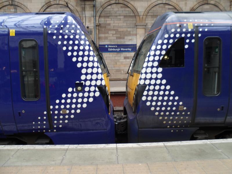 Two Class 334s Welcome you to Edinburgh Waverley : Two Class 334s in Saltier livery welcome you too Edinburgh Waverley. Photo of Two Class 334s Welcome you to Edinburgh Waverley