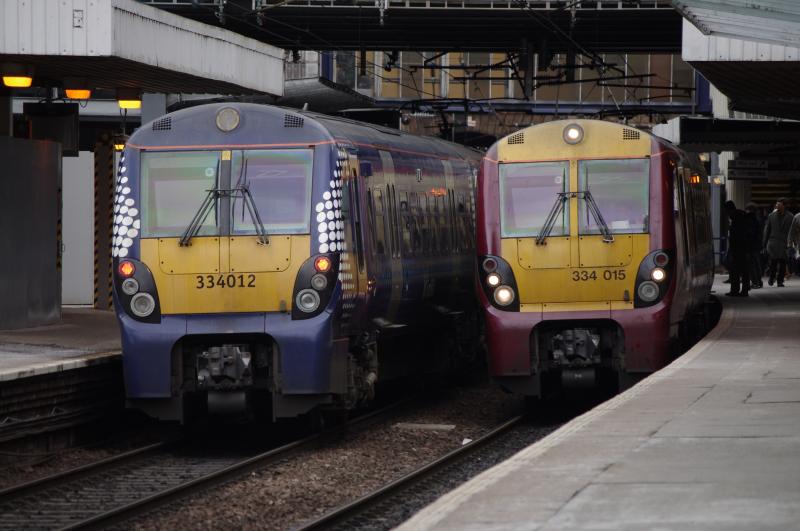 334012, 334015: 334012 and 334015 at Haymarket. 25 March 2013. Photo of 334012, 334015