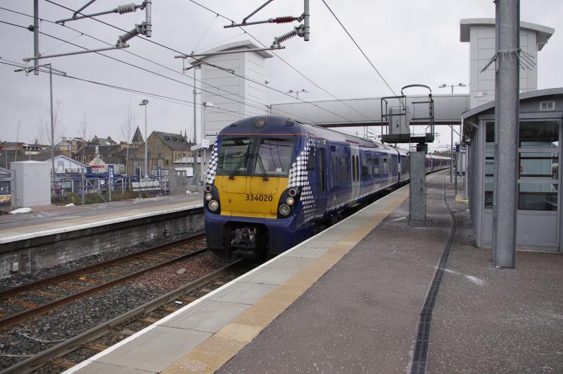 334020, 334037: 334020 and 334037 deparing Airdrie heading West. 25 March 2013. Photo of 334020, 334037