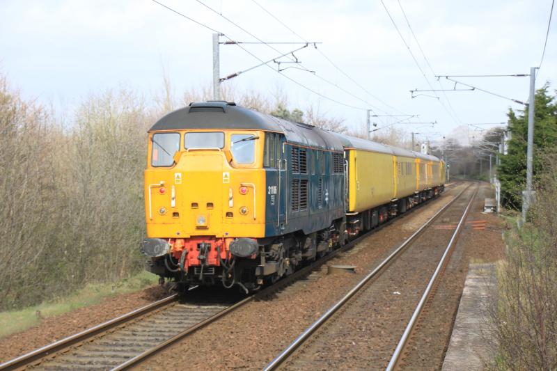 1Q13 rear: 31106on the rear with 97304 on 1Q13 08.11 Derby RTC to Millerhill passing through Kingsknowe on 22/04/2013 Photo of 1Q13 rear