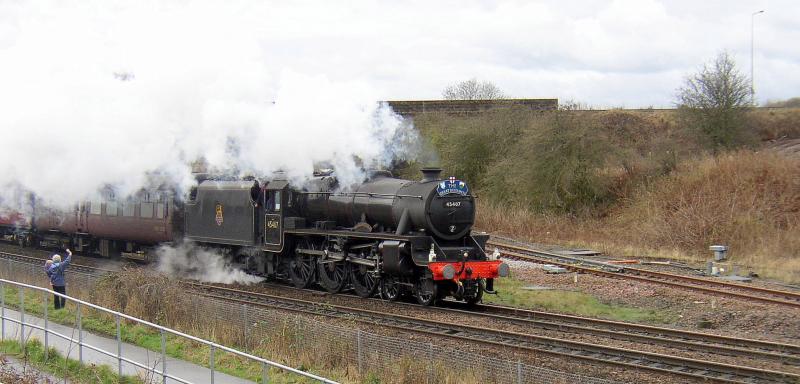 Black 5 at Dalmeny: 45407 heads the Great Britain excursion to Aberdeen past Dalmeny Junction on 24 April 2013. Photo of Black 5 at Dalmeny