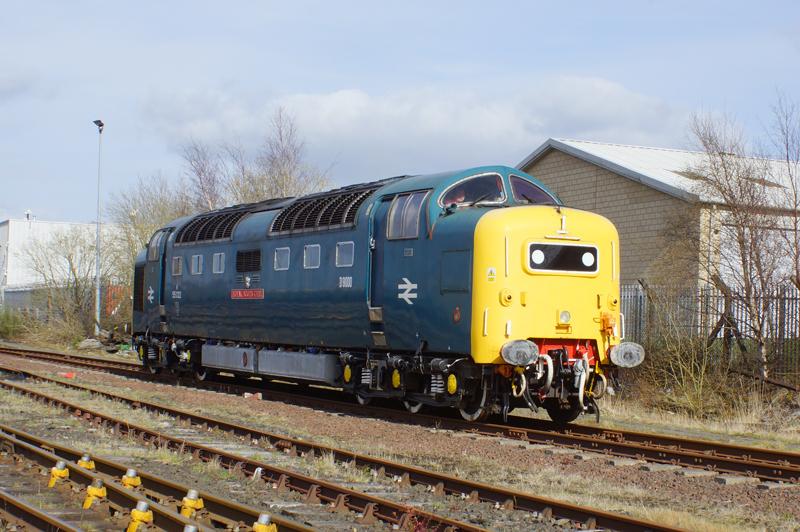55022: 55022 arriving into the works yard in the evening sun.
with kind permission of Martin Walker and Railcare Photo of 55022