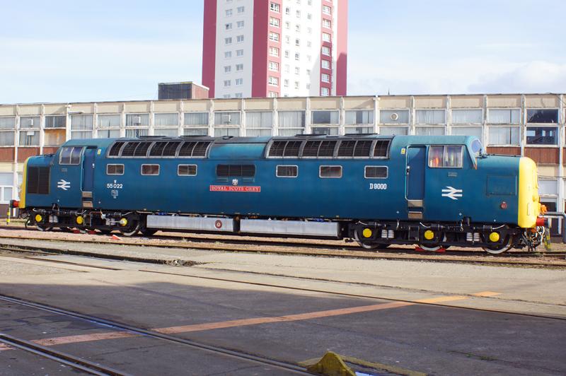 55022: 55022 stabled outside the main office block after arrival at the works.
Taken with permission of both Martin Walker and Railcare. Photo of 55022