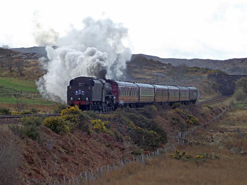 45407 at Duirinish - 26/04/2013: Black 5, 45407 'Lancashire Fusilier' passes Drumbuie with 1Z35, the 13:30 Kyle - Inverness leg of the 'Great Britain Vl' railtour. Photo of 45407 at Duirinish - 26/04/2013
