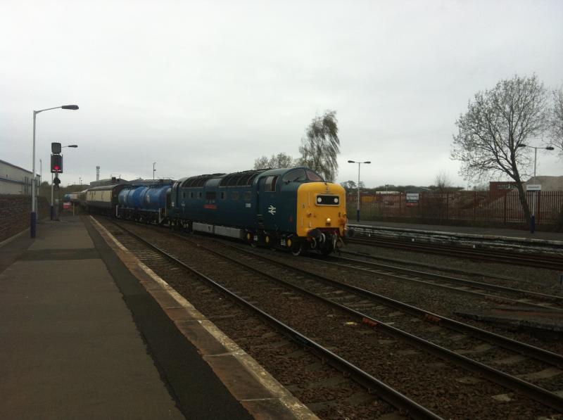 55022 6Z53: Deltic arrives at Kilmarnock with 6Z53. 04/05/13 Photo of 55022 6Z53