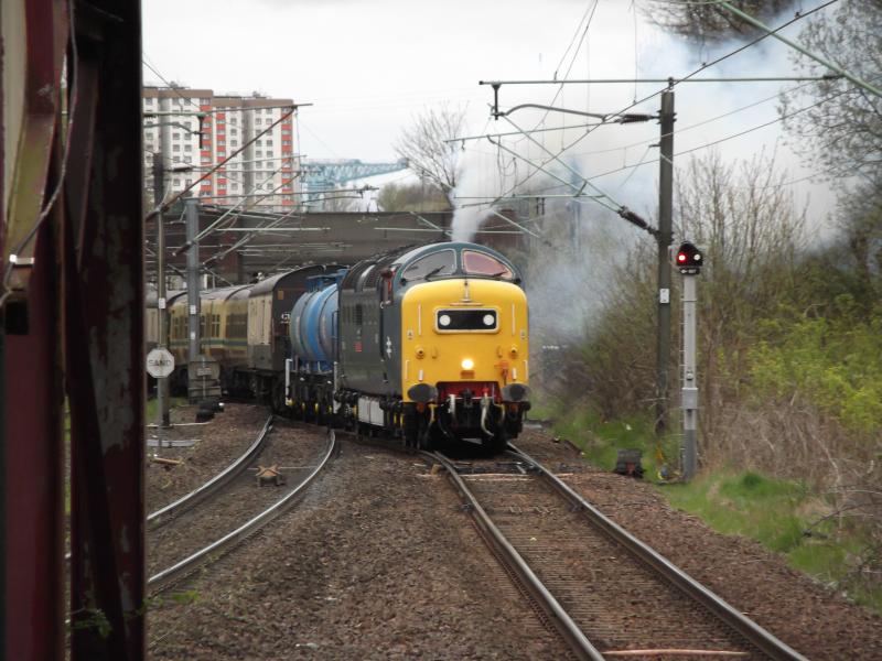 Deltic on Fire: Seen at Garscadden, leaving Yoker with 334009 on 6Z53 on 05-04-13 Photo of Deltic on Fire