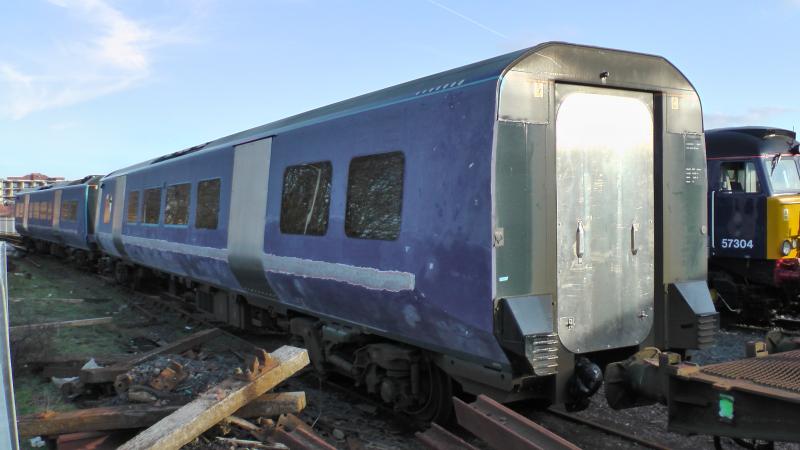 380104:
380104 driving car at Kilmarnock Brodie Rail during collision damage repairs Photo of 380104