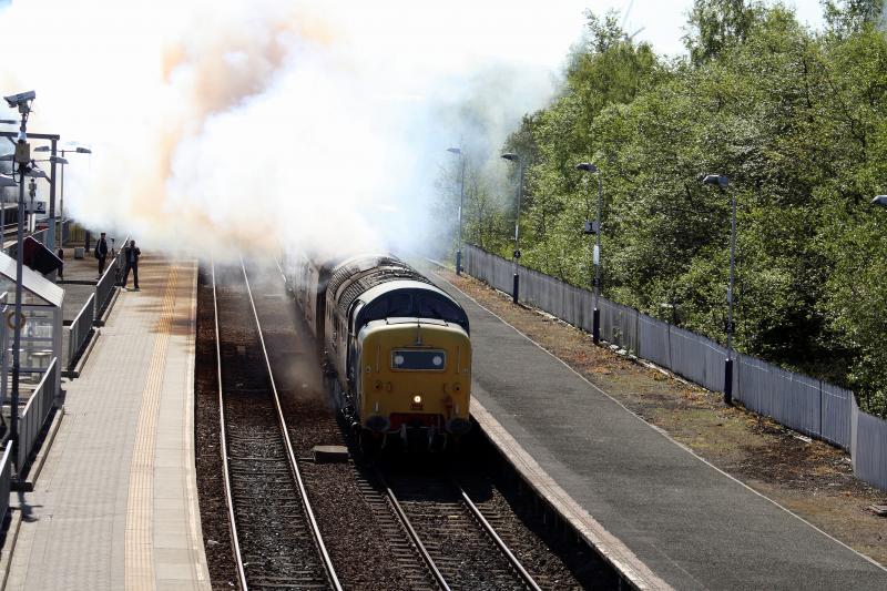 RSG at Springburn: Deltic 22 passes Springburn station - Sat 25 May 2013 Photo of RSG at Springburn