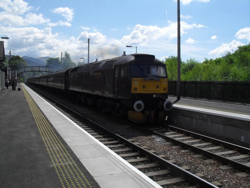 Rushing through Blair Atholl: SRPS Berwick-Inverness Railtour Passing Blair Atholl on 8/06/2013 with 47854 Diamond Jubilee in front. Photo of Rushing through Blair Atholl