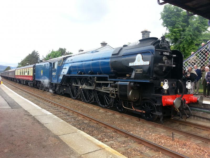 60163 Tornado @ Kingussie 15/6/13: A1 Tornado takes on water at Kingussie on Cathedral's Express to Scotland day 2, en route to Inverness. Photo of 60163 Tornado @ Kingussie 15/6/13