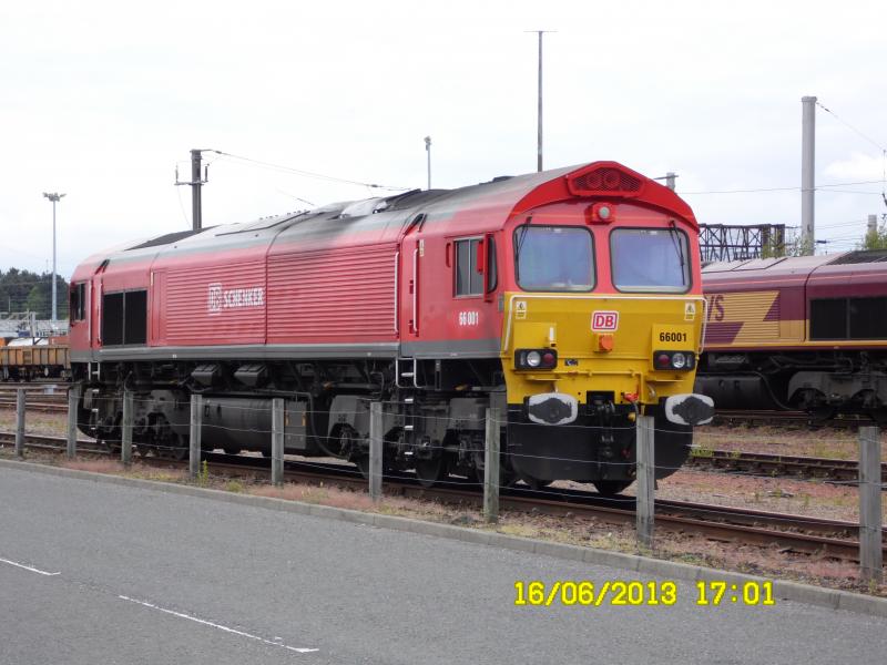 Schenker 001: DBS liveried 66001 at mossend on 16 th june 2013 Photo of Schenker 001