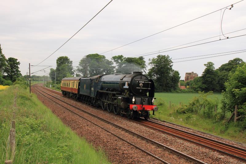 60163 Tornado : 60163 Tornado on 5Z63 09.10 Millerhill to Southall Loco Services Ltd passing Redhouse Castle on 18/06/2013 Photo of 60163 Tornado