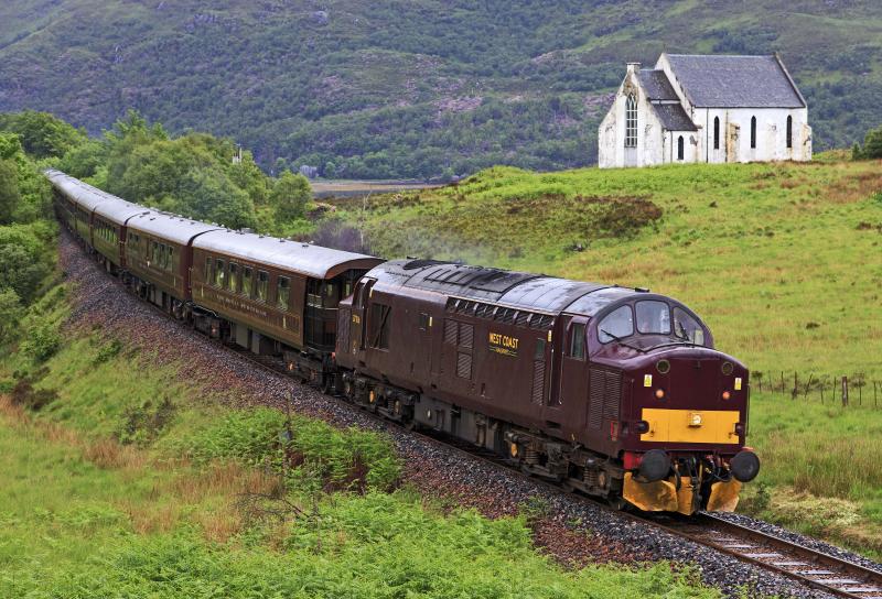 37 at Polnish Chapel: 37516 thrashes past the chapel with the Scotsman on 22nd June 2013, 47237 on the rear. Photo of 37 at Polnish Chapel