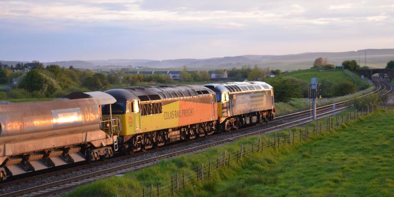 New Cumnock sunset: 56302 trails 57010 on 6K60 Carlisle to Falkland at 2120 on June 4th 2013 Photo of New Cumnock sunset