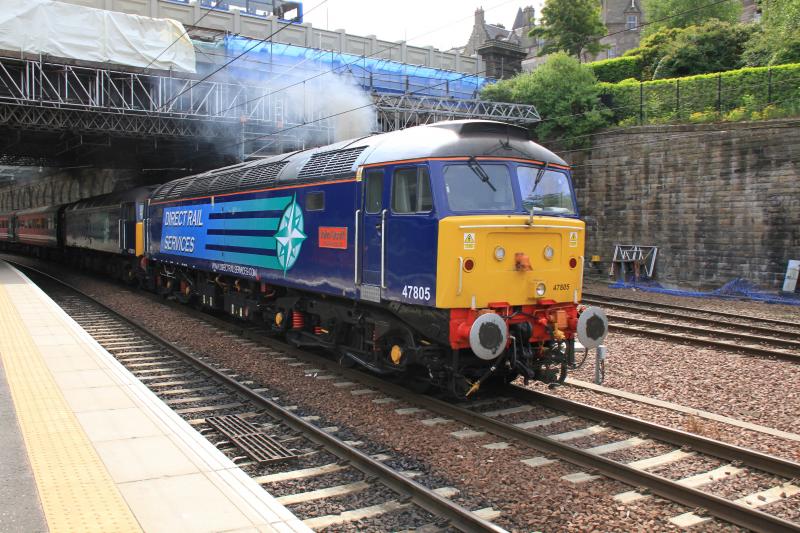1Z42: A clean 47805 + 47501 on 1Z42 06.42 York to Aviemore leaving platform 10 Waverley on 26/06/2013. Photo of 1Z42