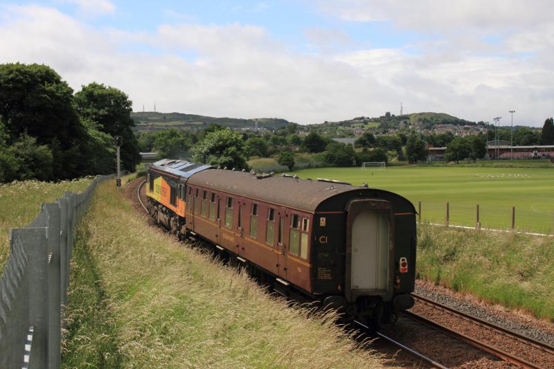 5Z66: Rear view of coach 1730 + 66850 on 5Z66 1345 Craigentinny T.&R.S.M.D to Bo'ness Jn Exchange Sdg passing Peffermill Playing fields on 30/30/2013 Photo of 5Z66