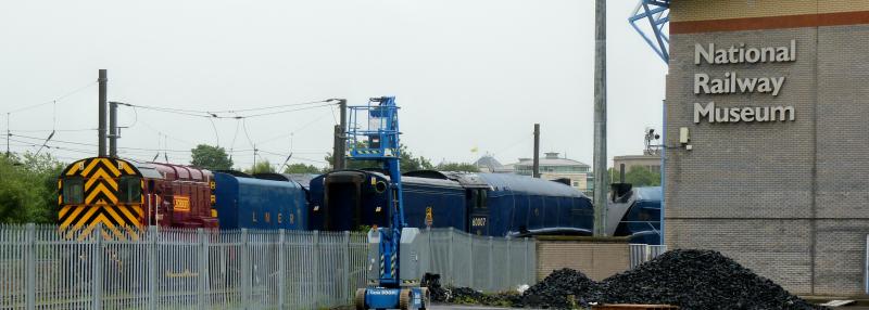 3 blue A4s at NRM: Bittern, Mallard and Sir Nigel Gresley outside the NRM 2 July 2013 Photo of 3 blue A4s at NRM