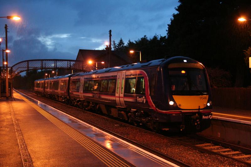 In the rain: 170416 calls at Blair Atholl whilst working 1T56 on the 29th July 2013. Photo of In the rain