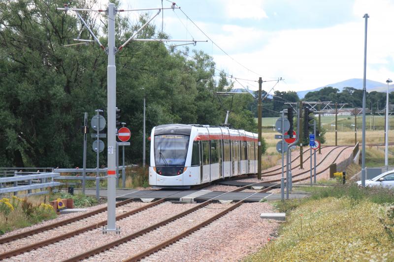 Edinburgh Tram: Tram 276 crossing Eastfield Avenue at Edinburgh Airport en route for the depot on 31/07/2013 Photo of Edinburgh Tram