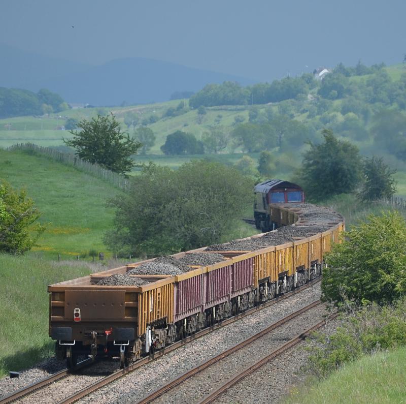 Head for the Hills: 66151 on 6K02 Lochwinnoch to Carlisle heads down a stormy looking Nithe Valley between New Cumnock and Kirkconnel Photo of Head for the Hills